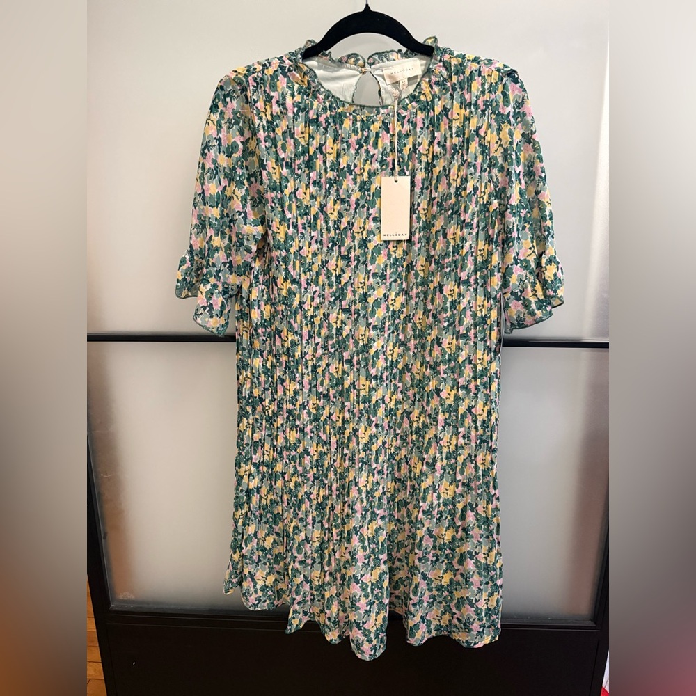 MELLODAY Floral Mini Dress in Green, Yellow & Pink | Sz XS, NWT